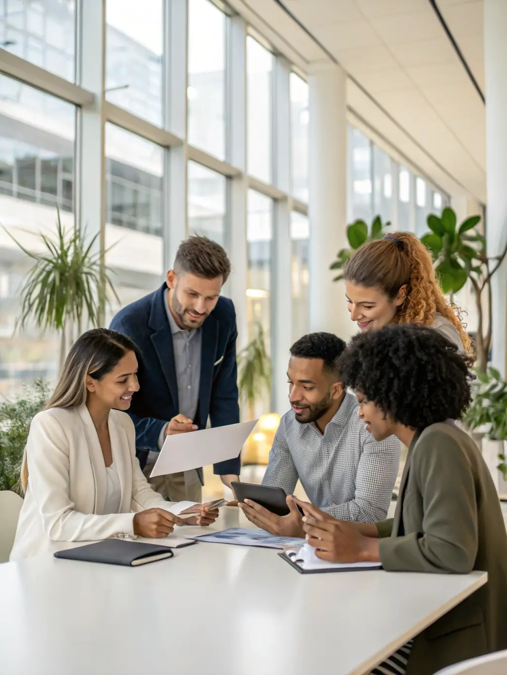 A photo of a diverse team of professionals collaborating in a modern office setting, symbolizing the vetted relationships and expertise within MinerOps.